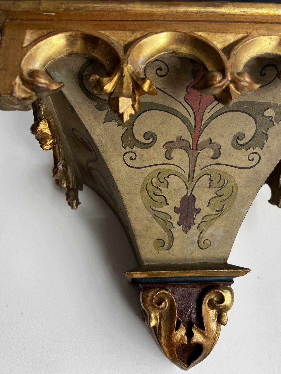 Hand-Carved Antique Early 19th Century Venetian Hand Painted and Gold Gilded Console/Bracket For Sale