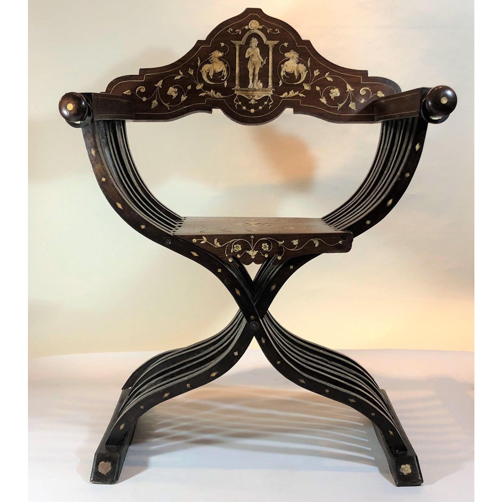 Italian Antique Early 19th Century Venetian Savonarola Style Rosewood Armchair For Sale
