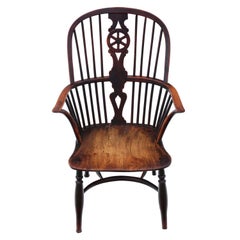 Antique Early 19th Century Yew and Elm Windsor Chair Dining Armchair
