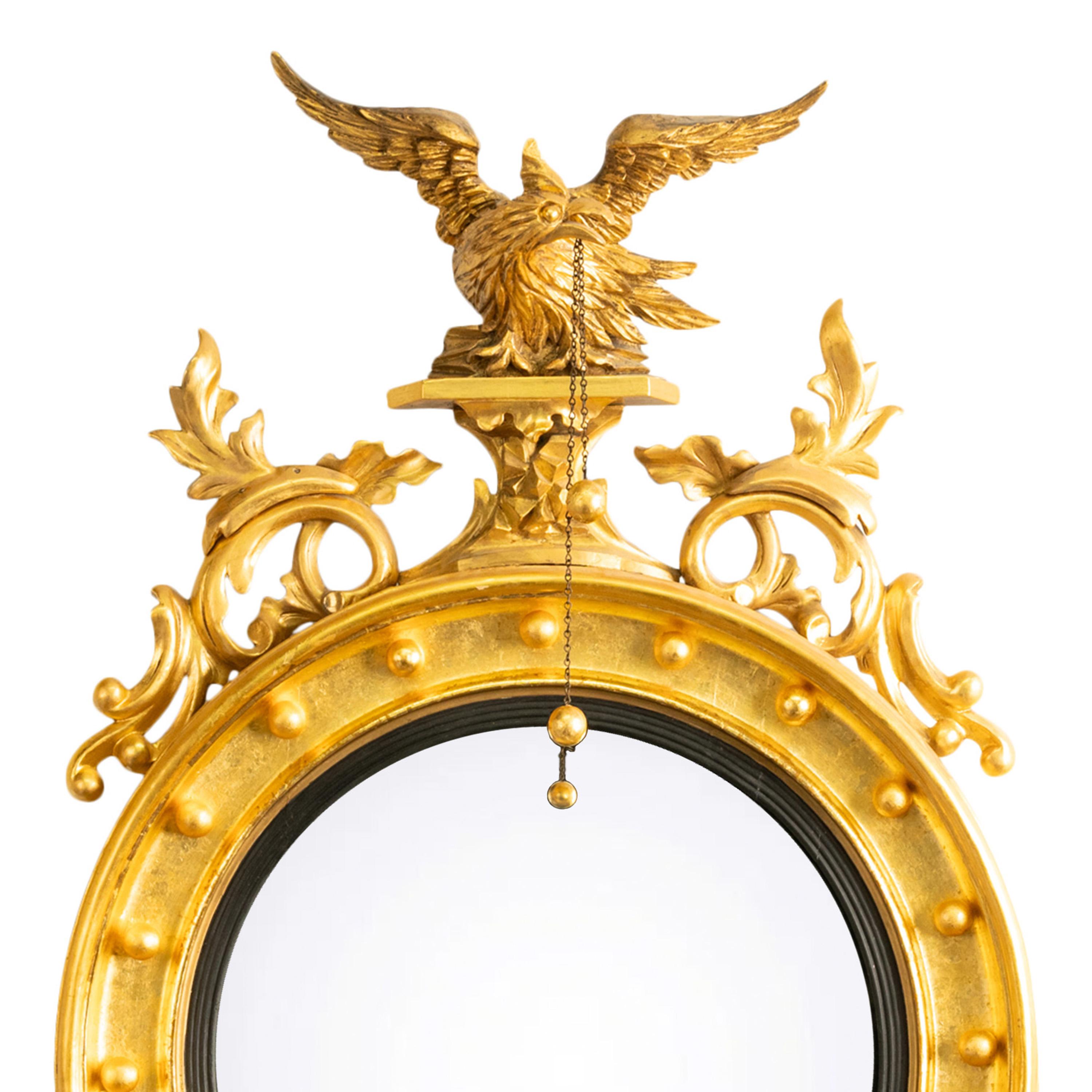Antique Early 19thC American Federal Period Convex Gilt Wood Eagle Mirror 1820 In Good Condition For Sale In Portland, OR