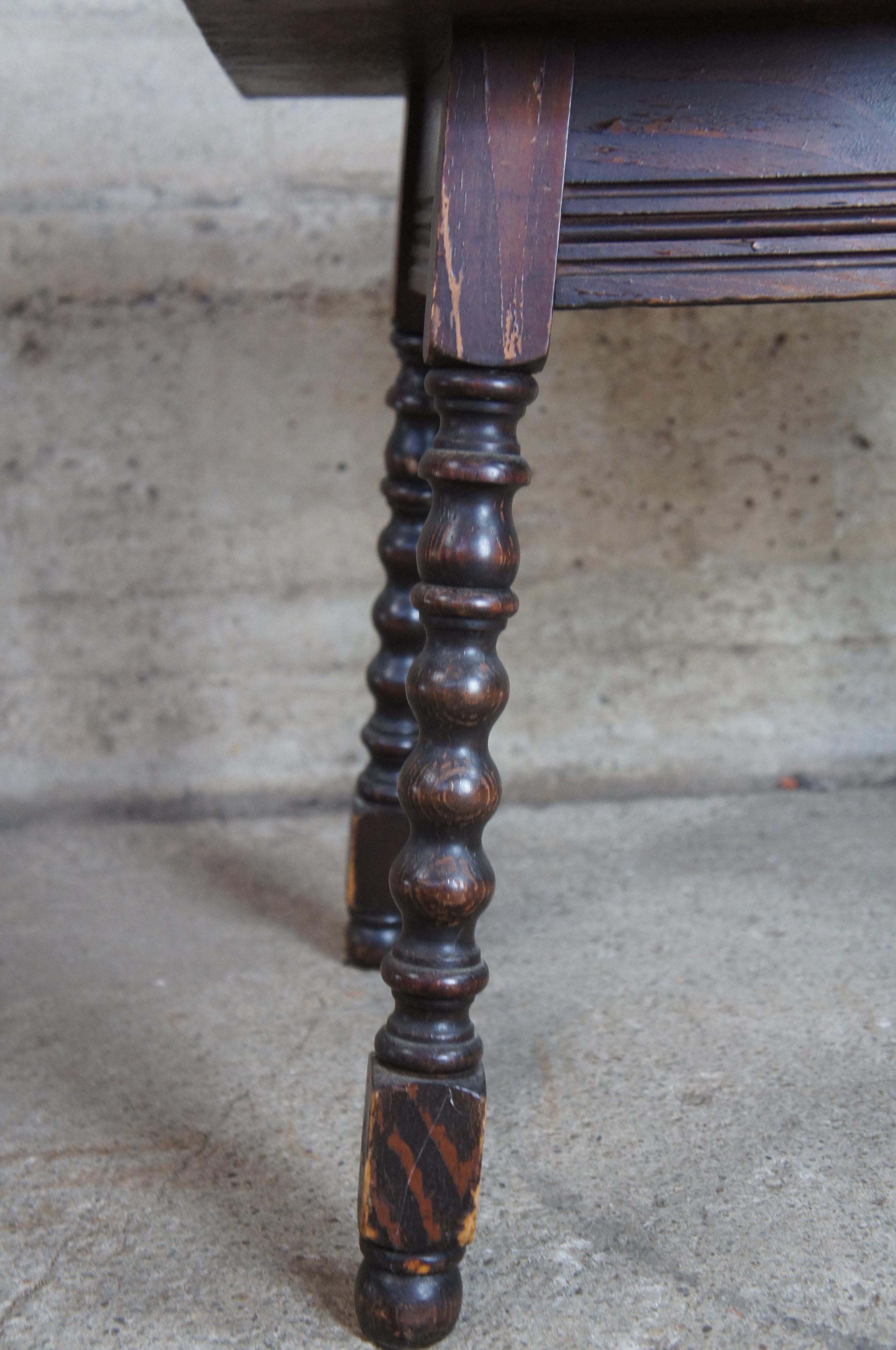 20th Century Antique Early 20th C. English Jacobean Style Oak Side Table Spool Turned Legs