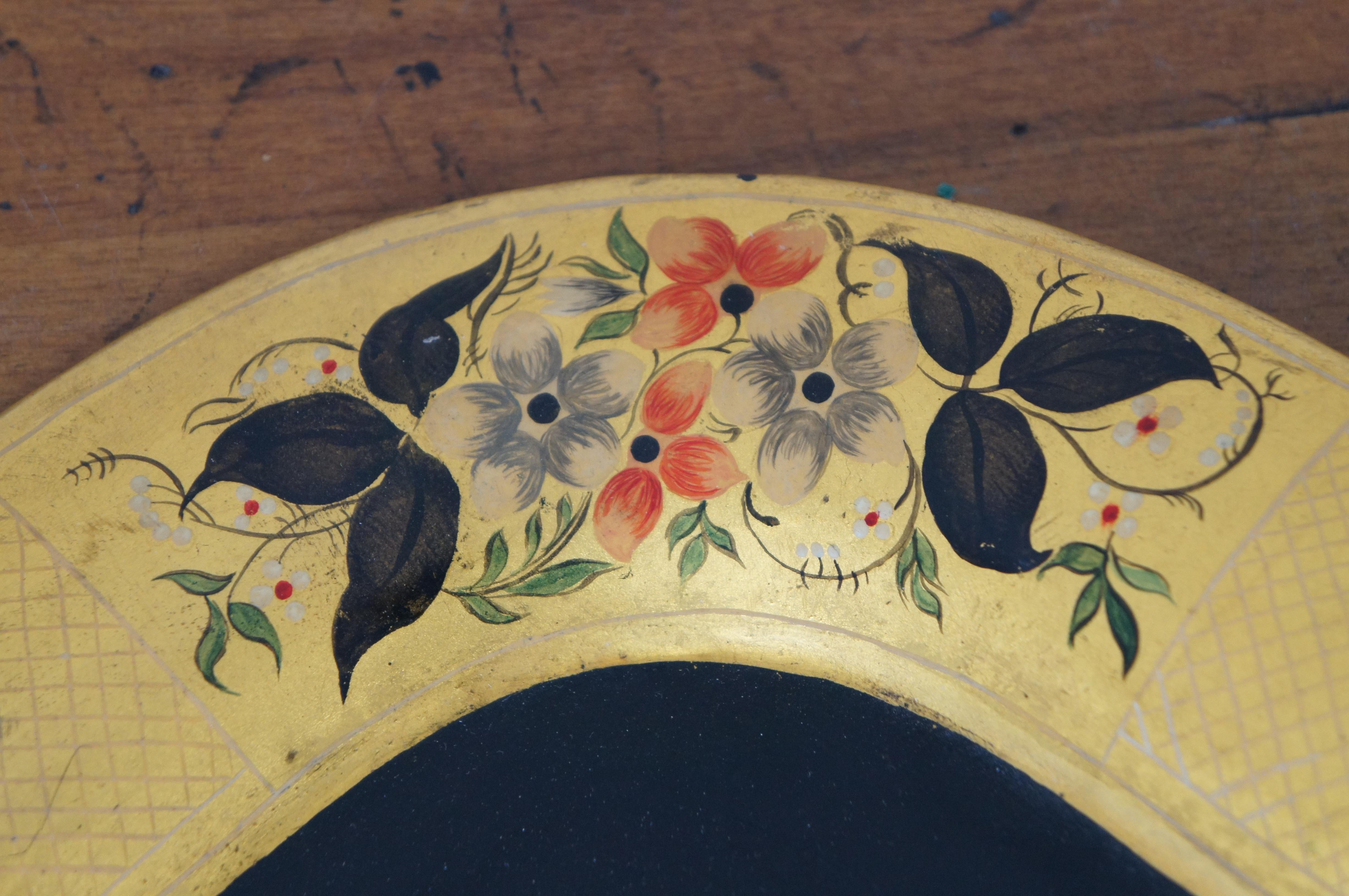 20th Century Antique Early 20th C. Hand Painted Toleware Handled Tray Fruit & Flowers