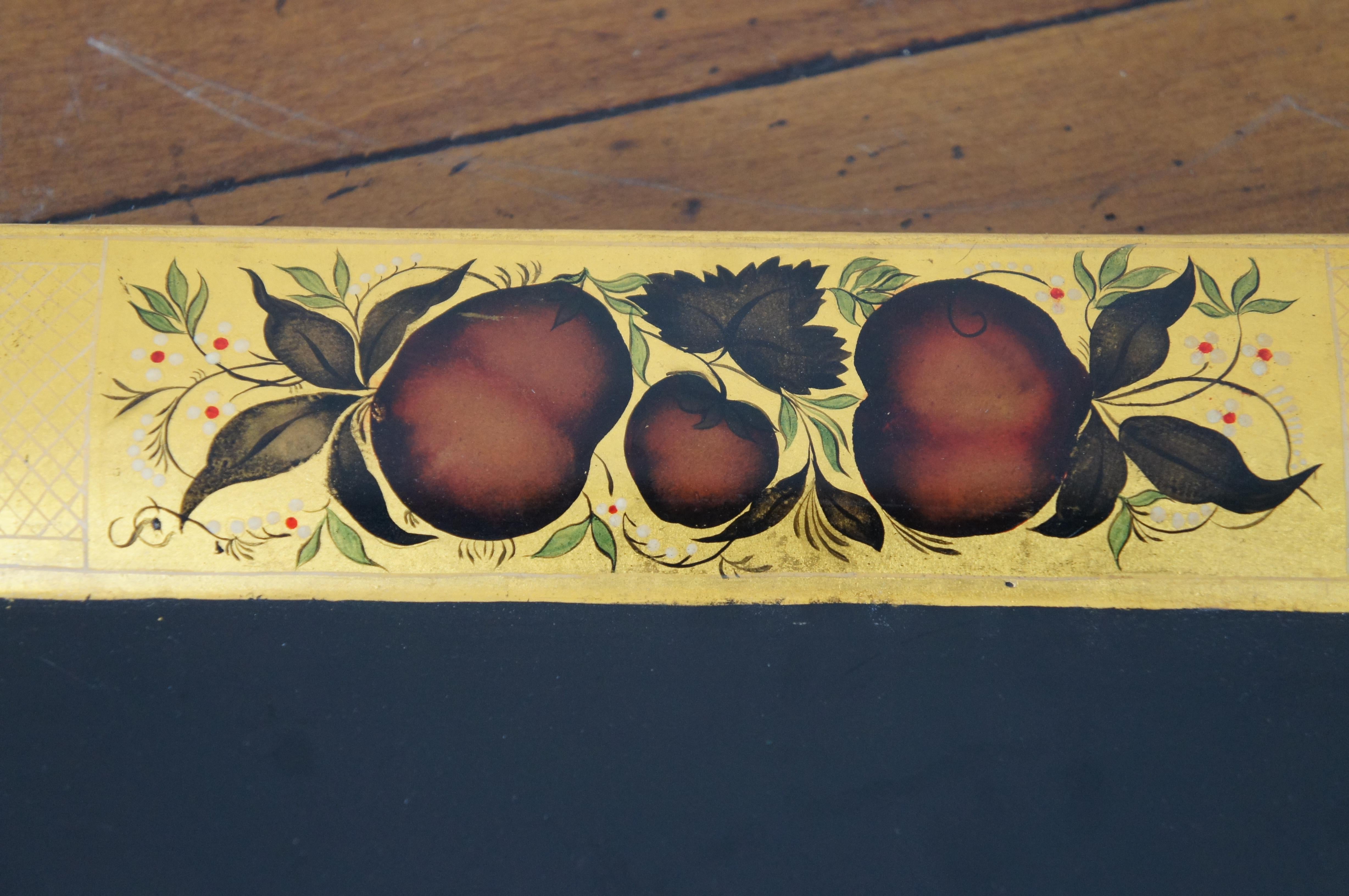 Metal Antique Early 20th C. Hand Painted Toleware Handled Tray Fruit & Flowers