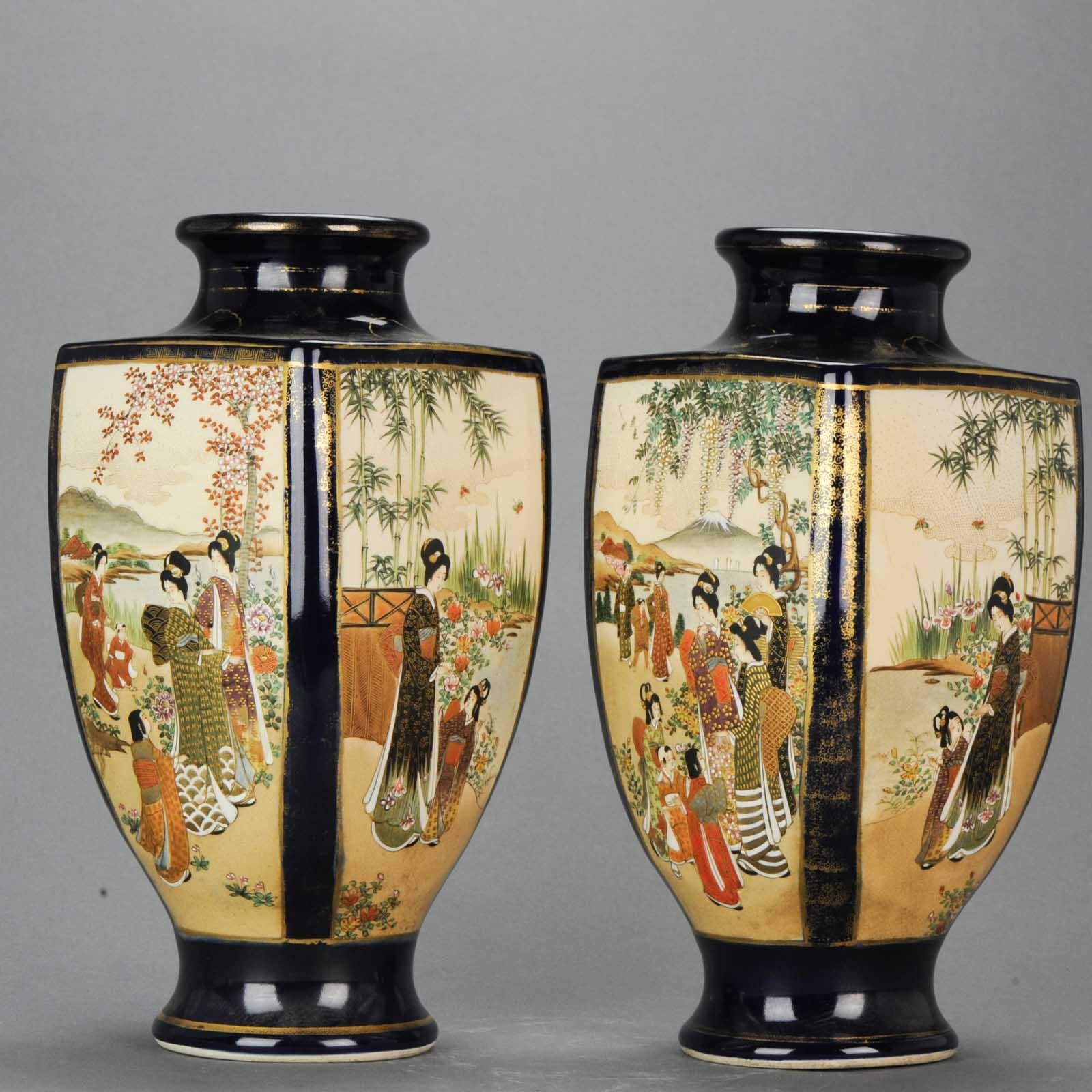 Edo Antique Early 20th Century Japanese Satsuma Vase Warriors Figures Decorated For Sale