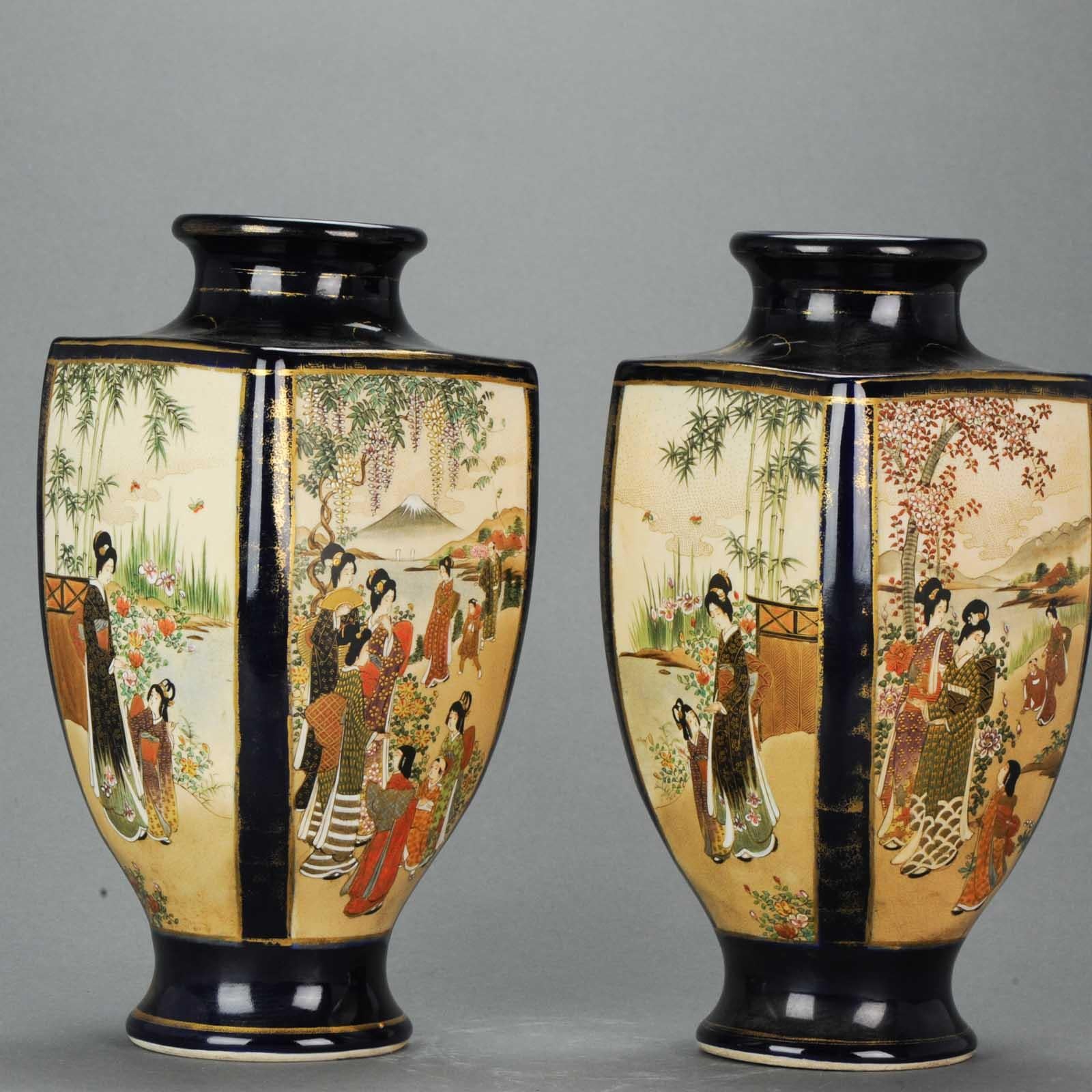19th Century Antique Early 20th Century Japanese Satsuma Vase Warriors Figures Decorated For Sale
