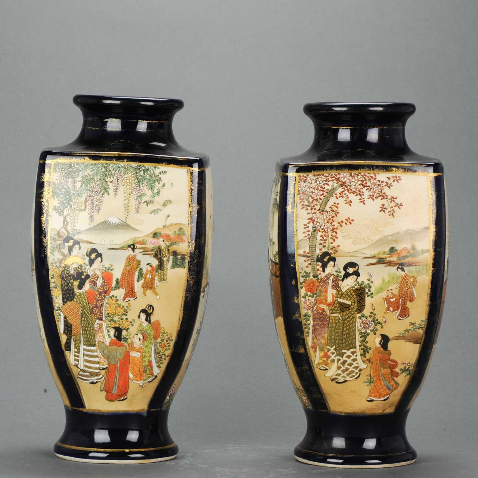 Earthenware Antique Early 20th Century Japanese Satsuma Vase Warriors Figures Decorated For Sale