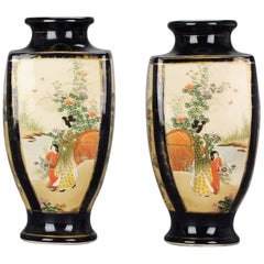 Antique Early 20th Century Japanese Satsuma Vase Warriors Figures Decorated