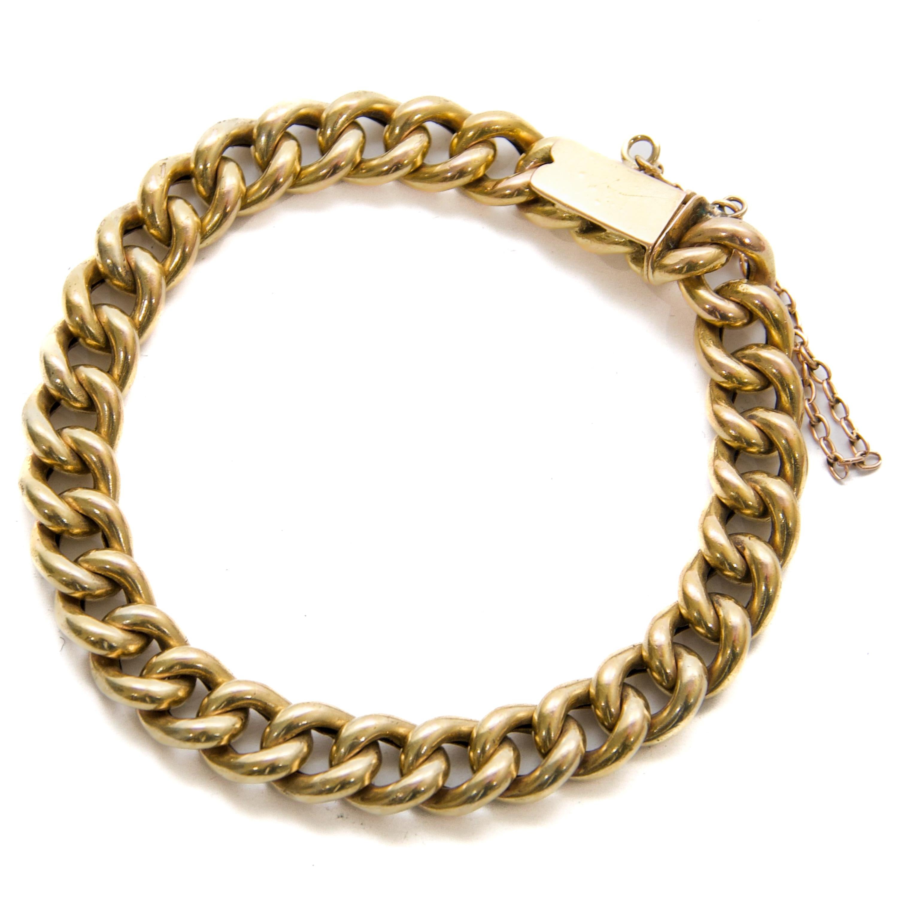 Antique Early 20th Century 14K Gold Hand-Engraved Curb Chain Bracelet in vendita 5