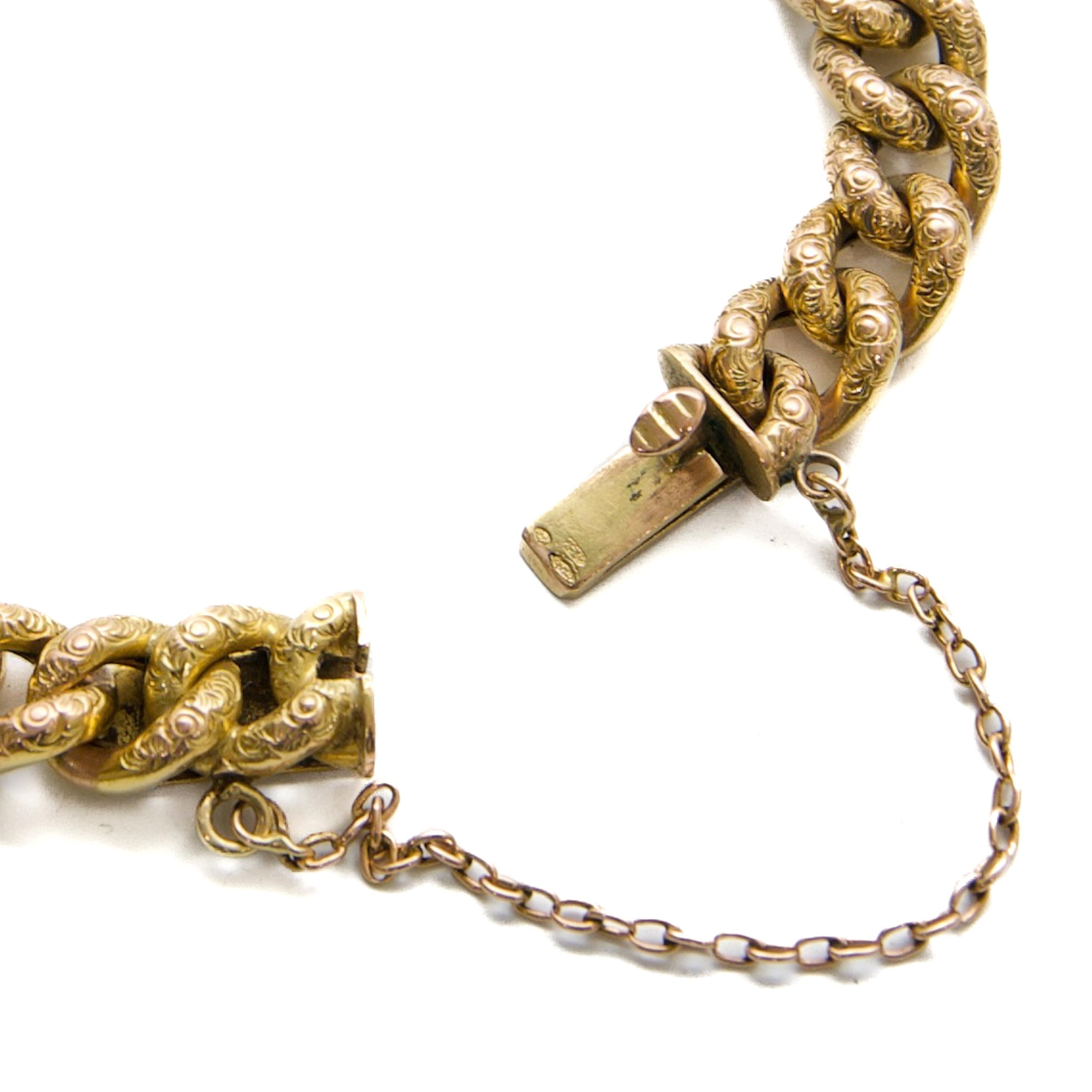 Antique Early 20th Century 14K Gold Hand-Engraved Curb Chain Bracelet in vendita 2