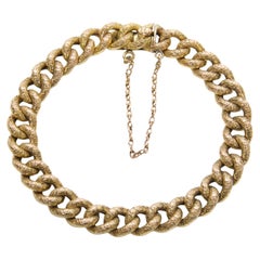 Antique Early 20th Century 14K Gold Hand-Engraved Curb Chain Bracelet