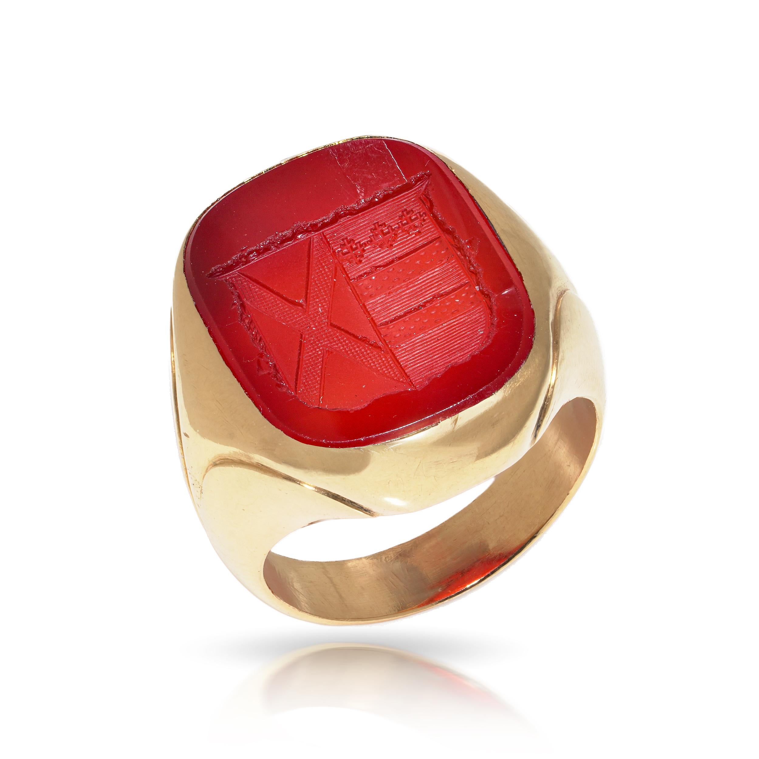 Antike Anfang des 20. Jahrhunderts 18KT Gold Karneol Intaglio Signet Ring im Angebot