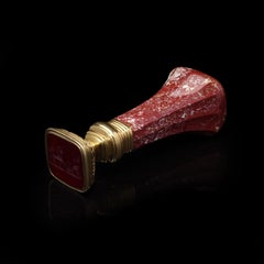 Antique Early 20th Century 18kt Gold Seal with Jasper and Carnelian