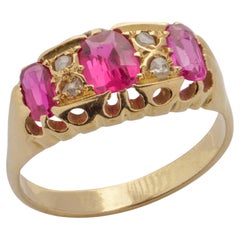 Antique Early 20th Century 18 Karat Yellow Gold Ring with Rubies and Diamonds
