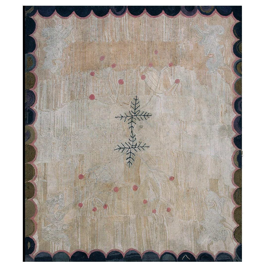 Early 20th Century American Hooked Rug ( 5'8" x 6'8" - 173 x 203 ) For Sale