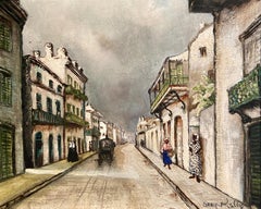 Antique Early 20th Century American Oil Painting on Board "Rue Royale."