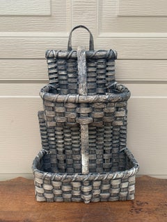 Antique Early 20th Century American Splint Oak Double Hanging Basket