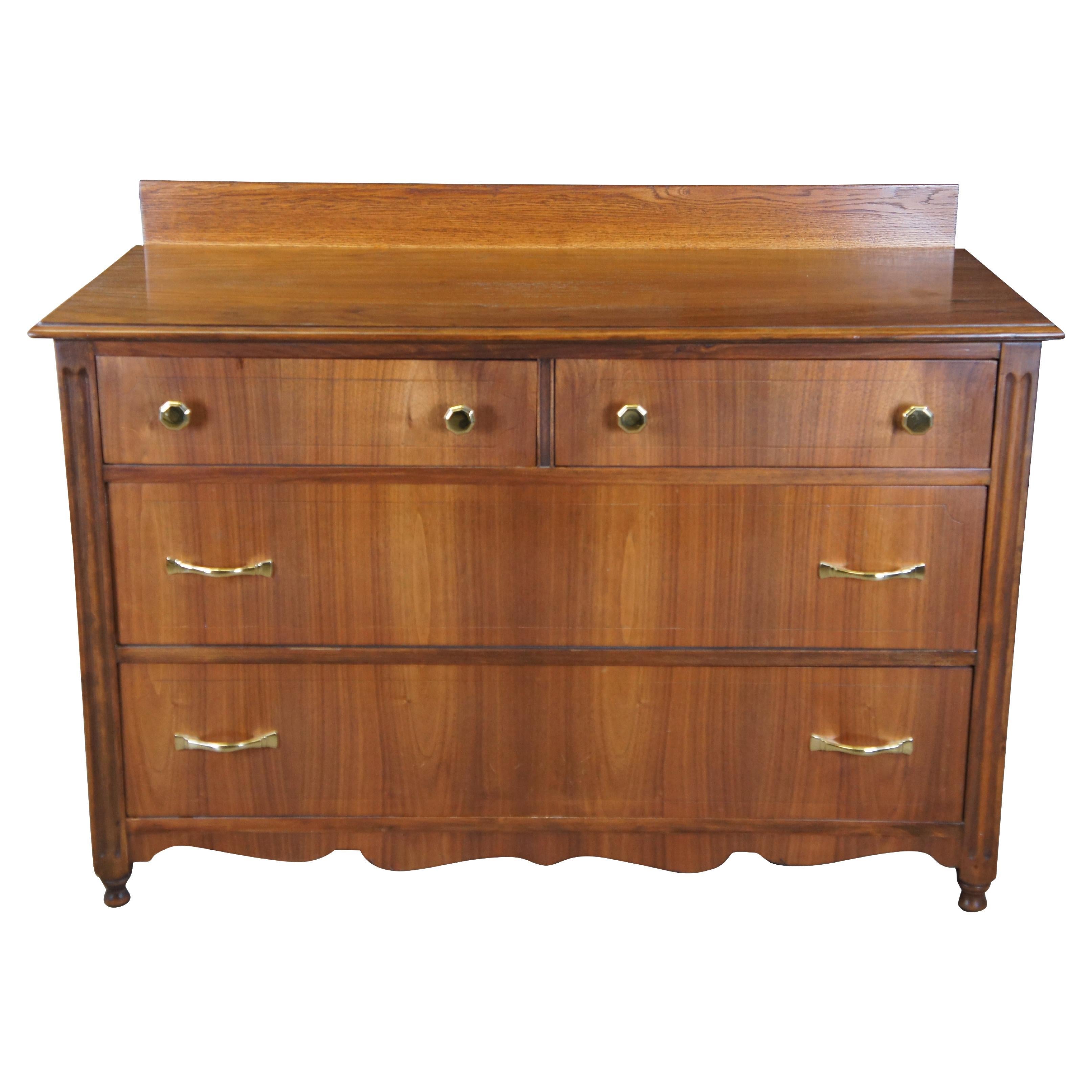 Antique Early 20th Century American Walnut Lowboy Dresser Chest of Drawers 45" For Sale