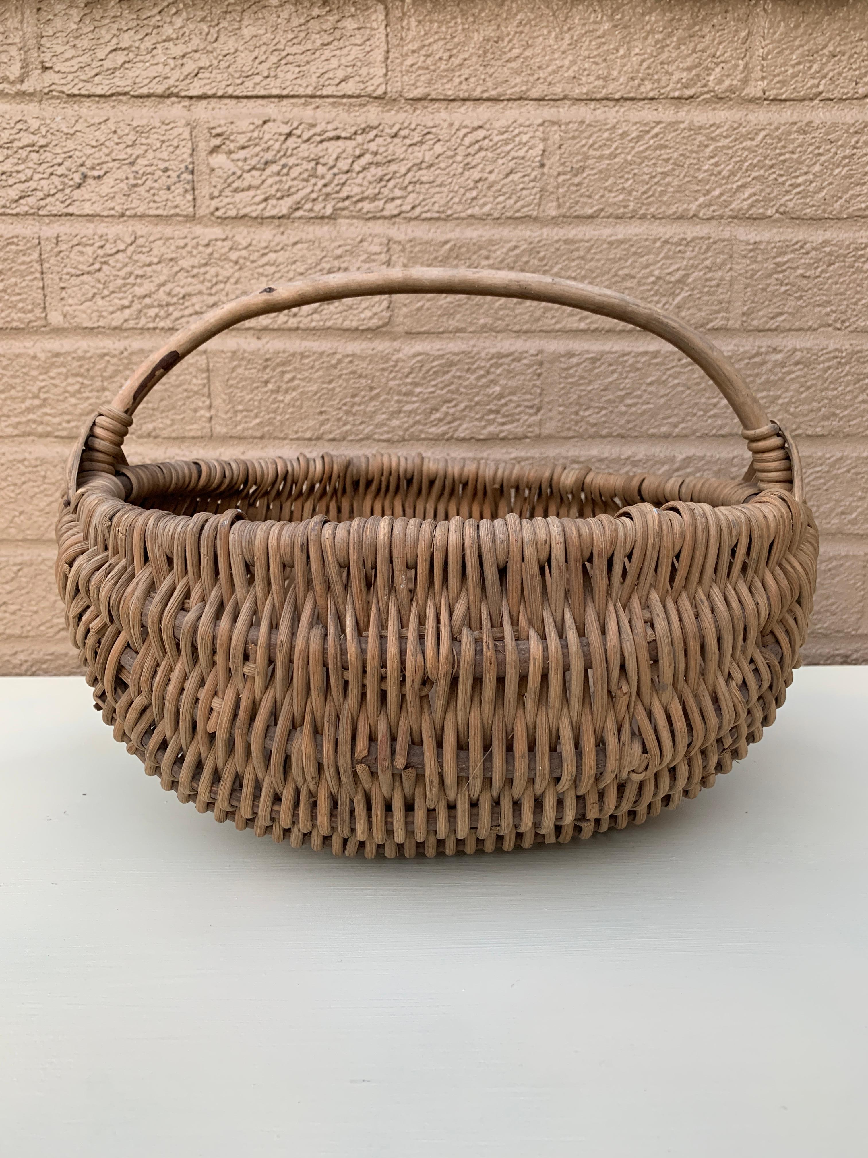 Primitif Ancienne corbeille à melon en Oak Oak tressé du début du 20e siècle en vente