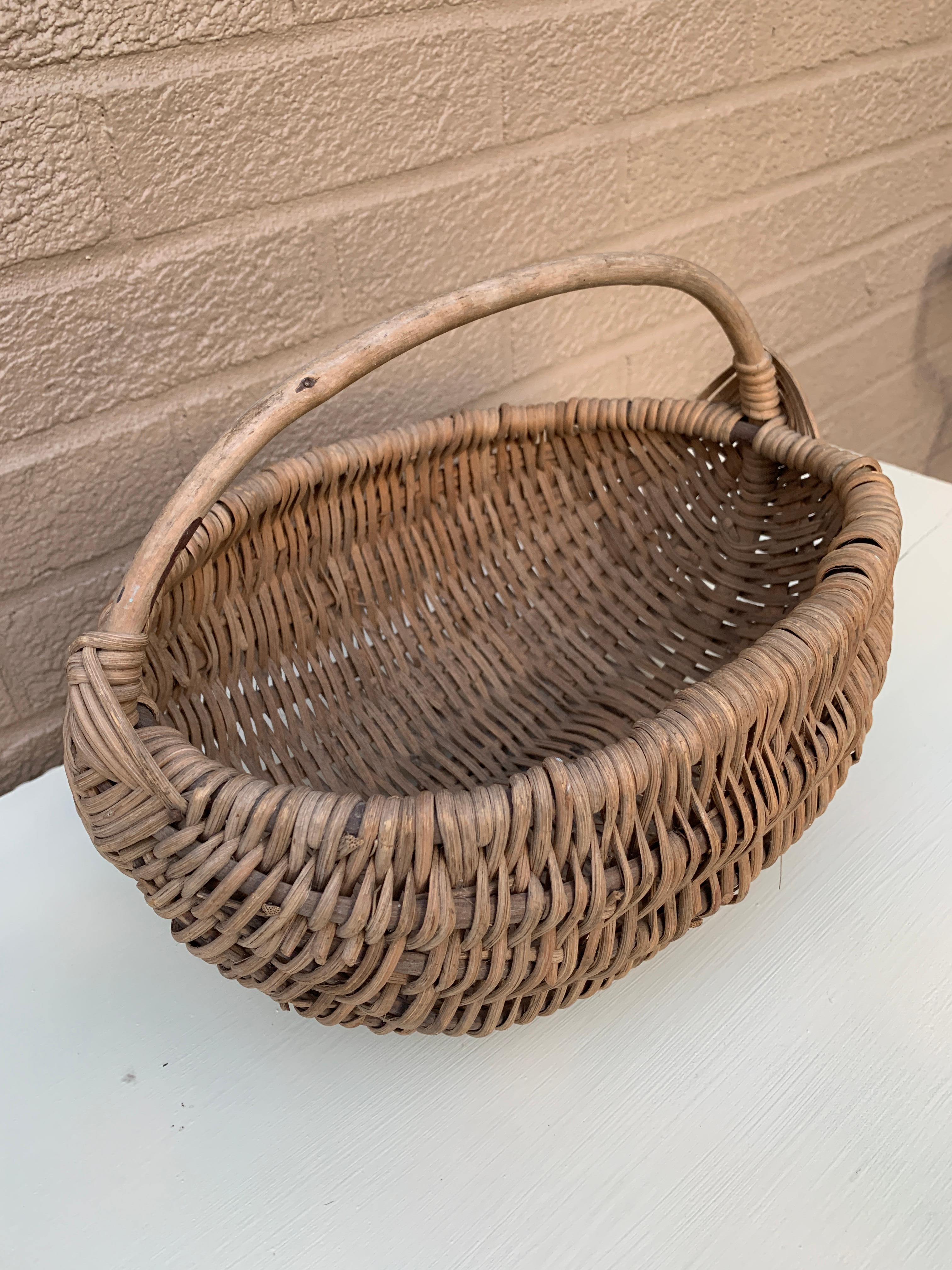 20ième siècle Ancienne corbeille à melon en Oak Oak tressé du début du 20e siècle en vente