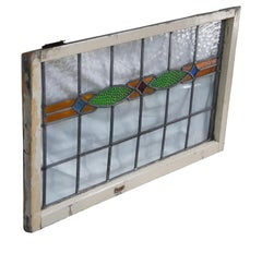 Antique Early 20th Century Arts & Crafts Leaded Stained Glass Window Panel 39"