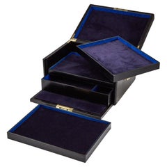 Antique Early 20th Century Black Leather Document Box Circa 1910