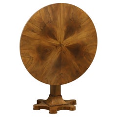 Antique Early 20th Century Bookmatched Walnut 43" Round Tilt-Top Dining Table