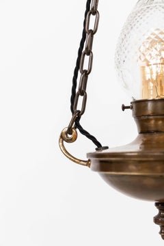 Antique Early 20th Century Brass Cut Glass Sanctuary Pendant Light. C.1920