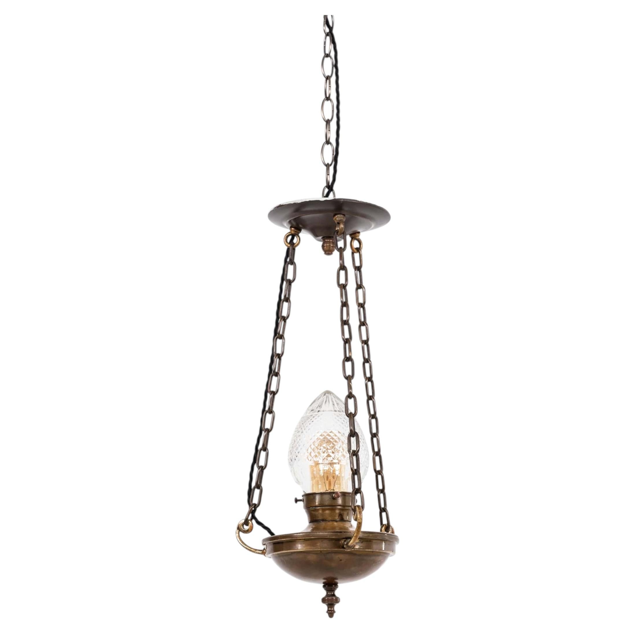 Antique Early 20th Century Brass Cut Glass Sanctuary Pendant Light. C.1920