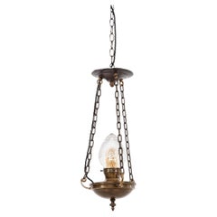 Antique Early 20th Century Brass Cut Glass Sanctuary Pendant Light. C.1920