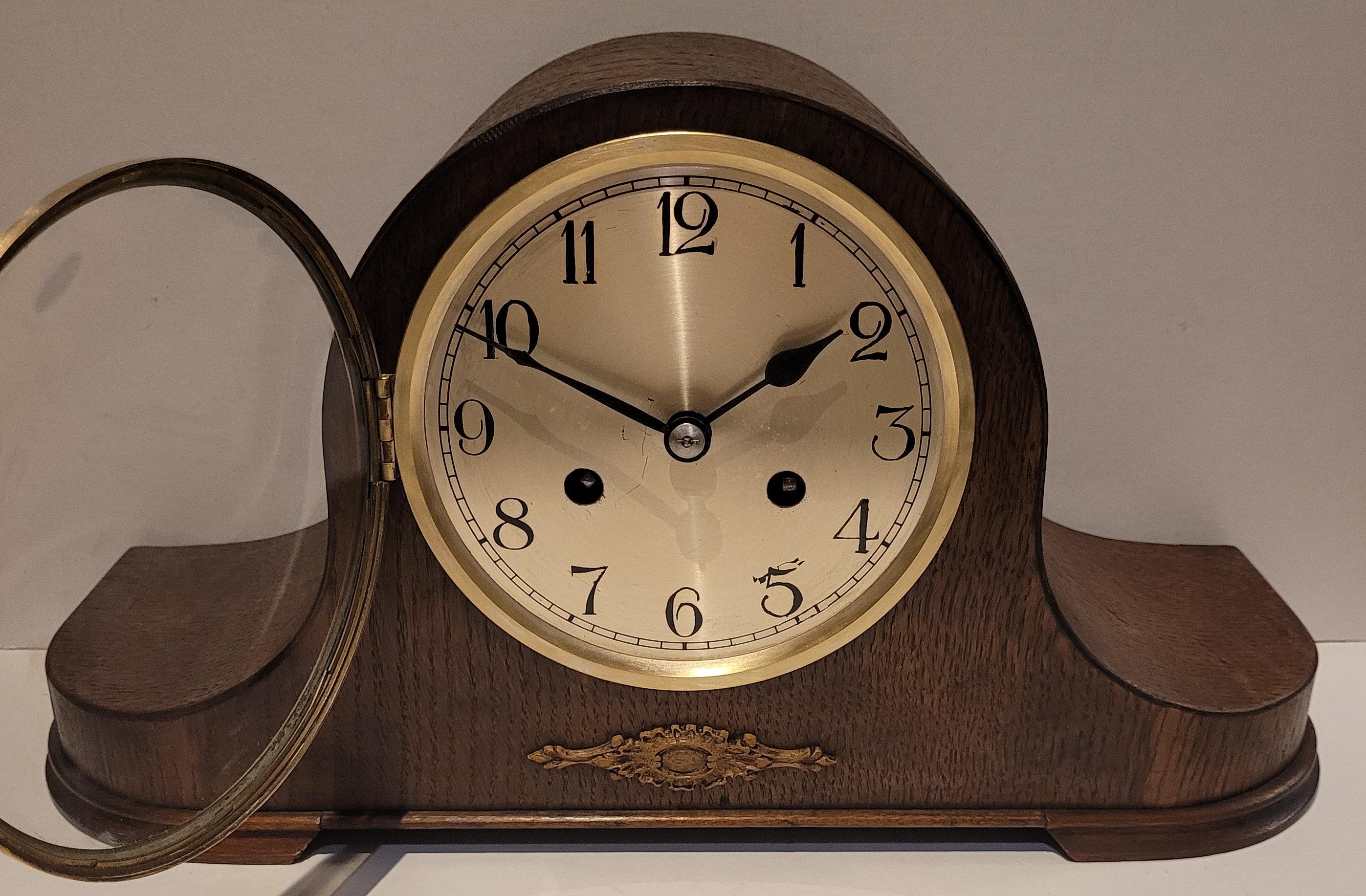 Metal Antique Early 20th Century c1920's German Chiming Mantel Clock (Fully Serviced) For Sale