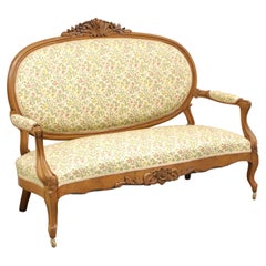 Antique Early 20th Century Carved Walnut French Country Louis XV Settee - A