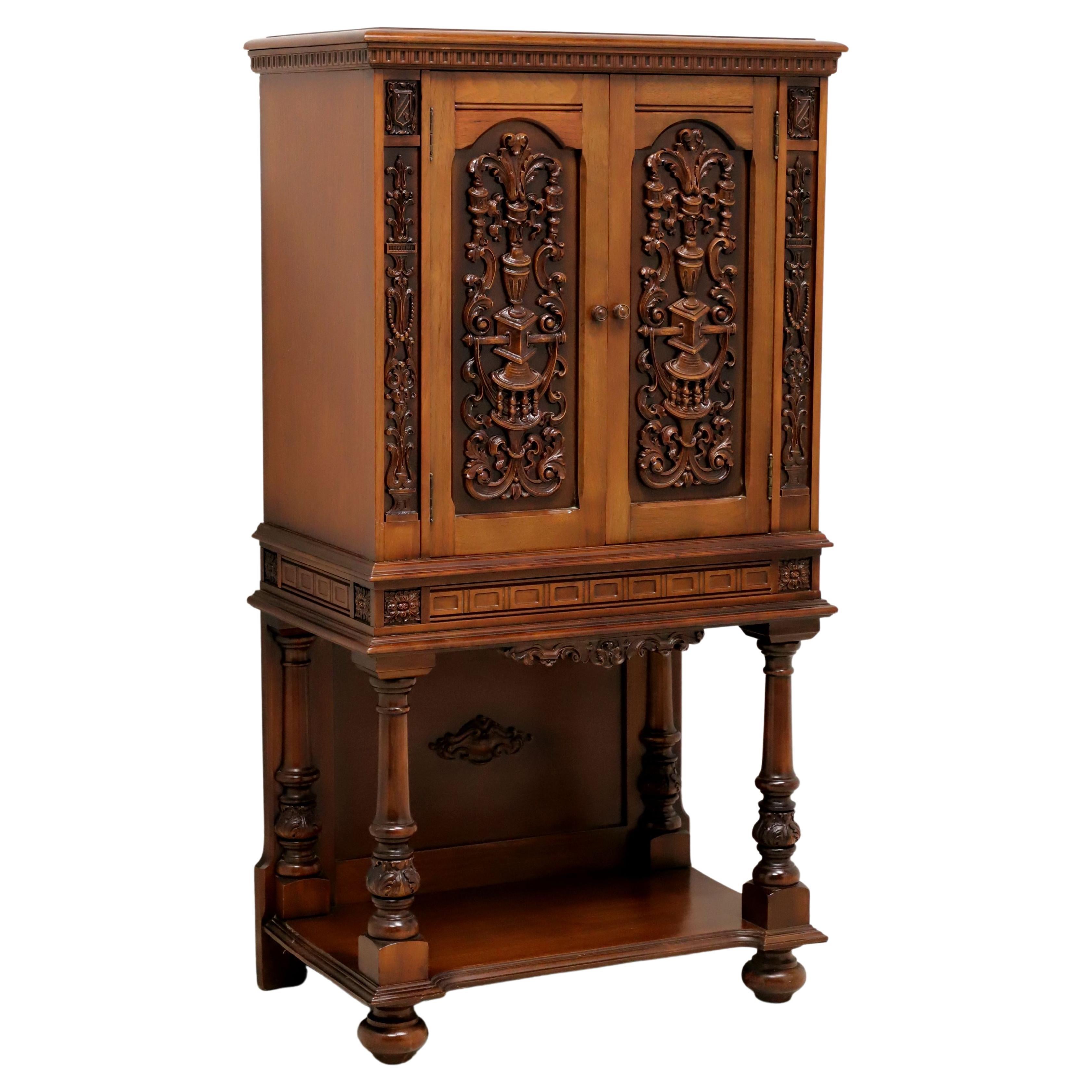 Antique Early 20th Century Carved Walnut Jacobean Style Cabinet