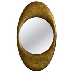 Antique Early 20th Century Cast Zinc Metal Gilt Oval Mirror