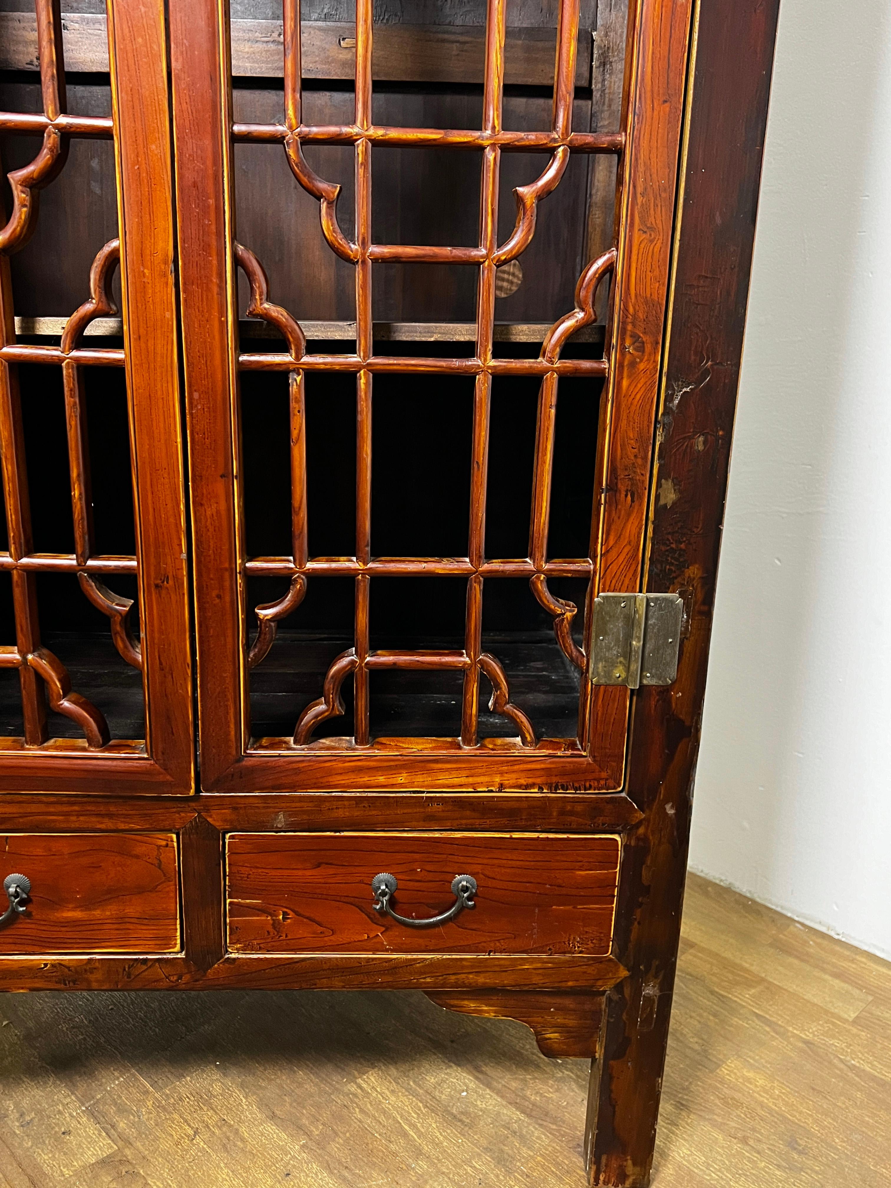 Antique Early 20th Century Chinese Fretwork Pantry Cabinet 8