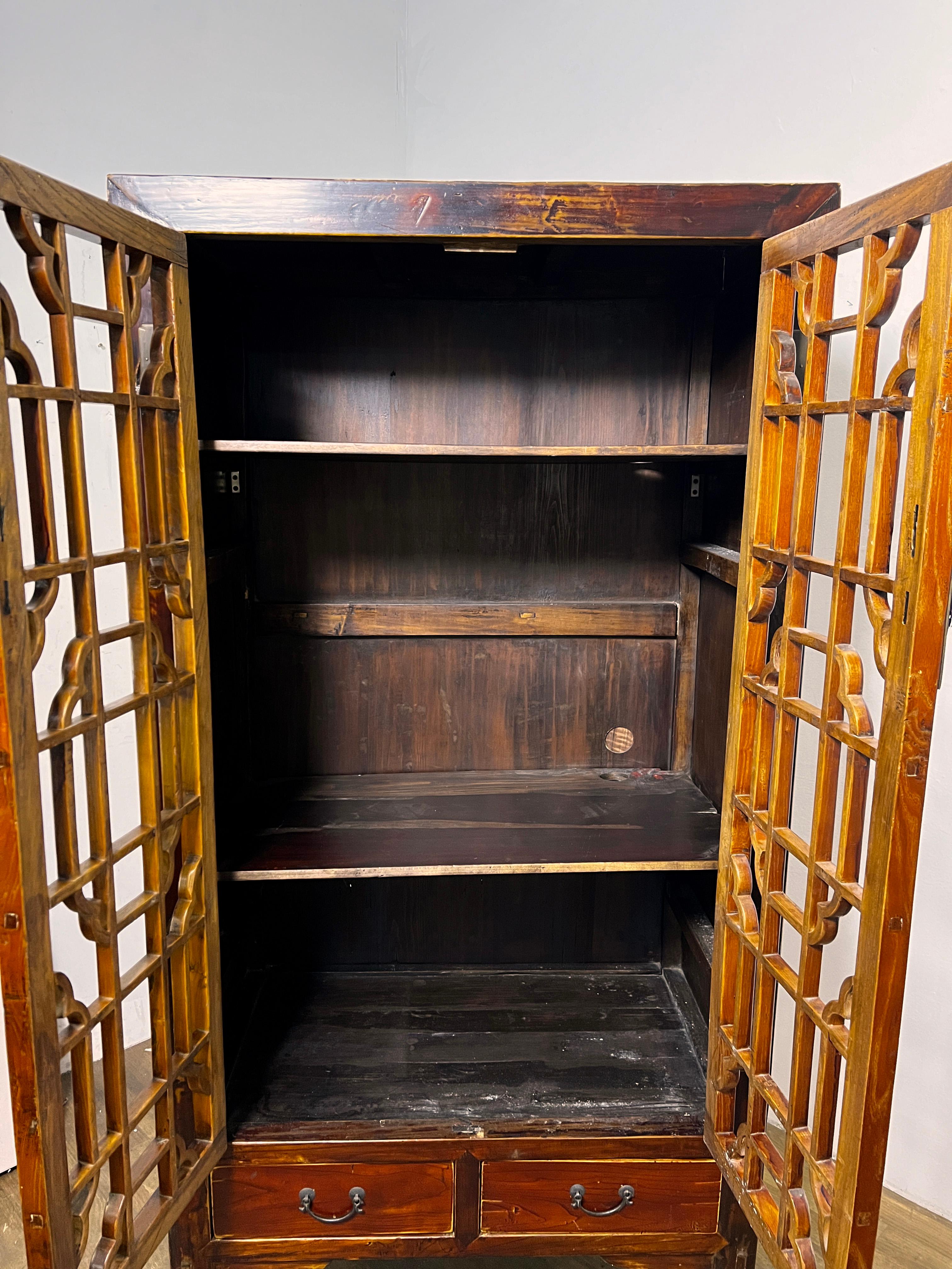 Antique Early 20th Century Chinese Fretwork Pantry Cabinet 9