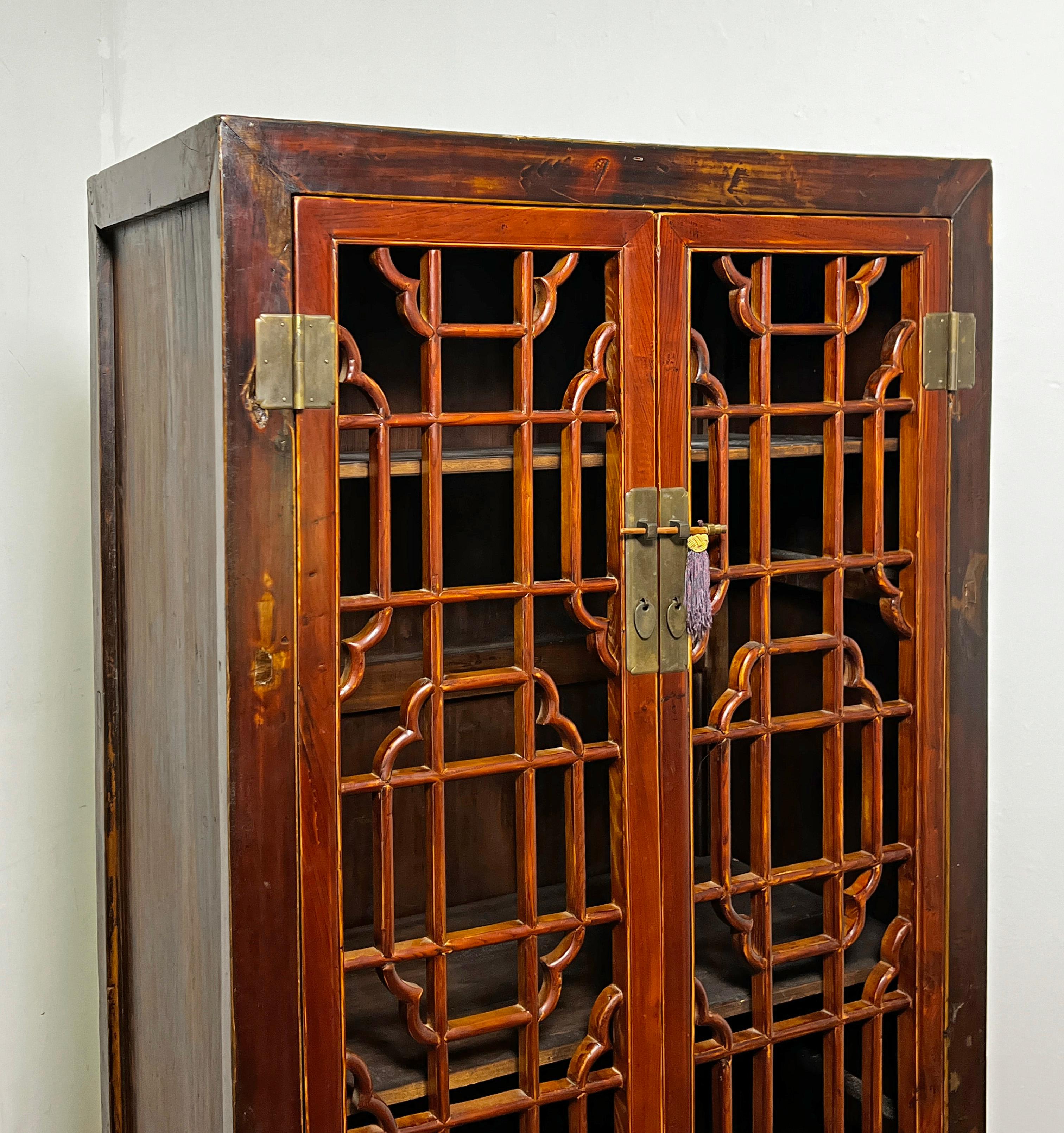 Chinese Export Antique Early 20th Century Chinese Fretwork Pantry Cabinet