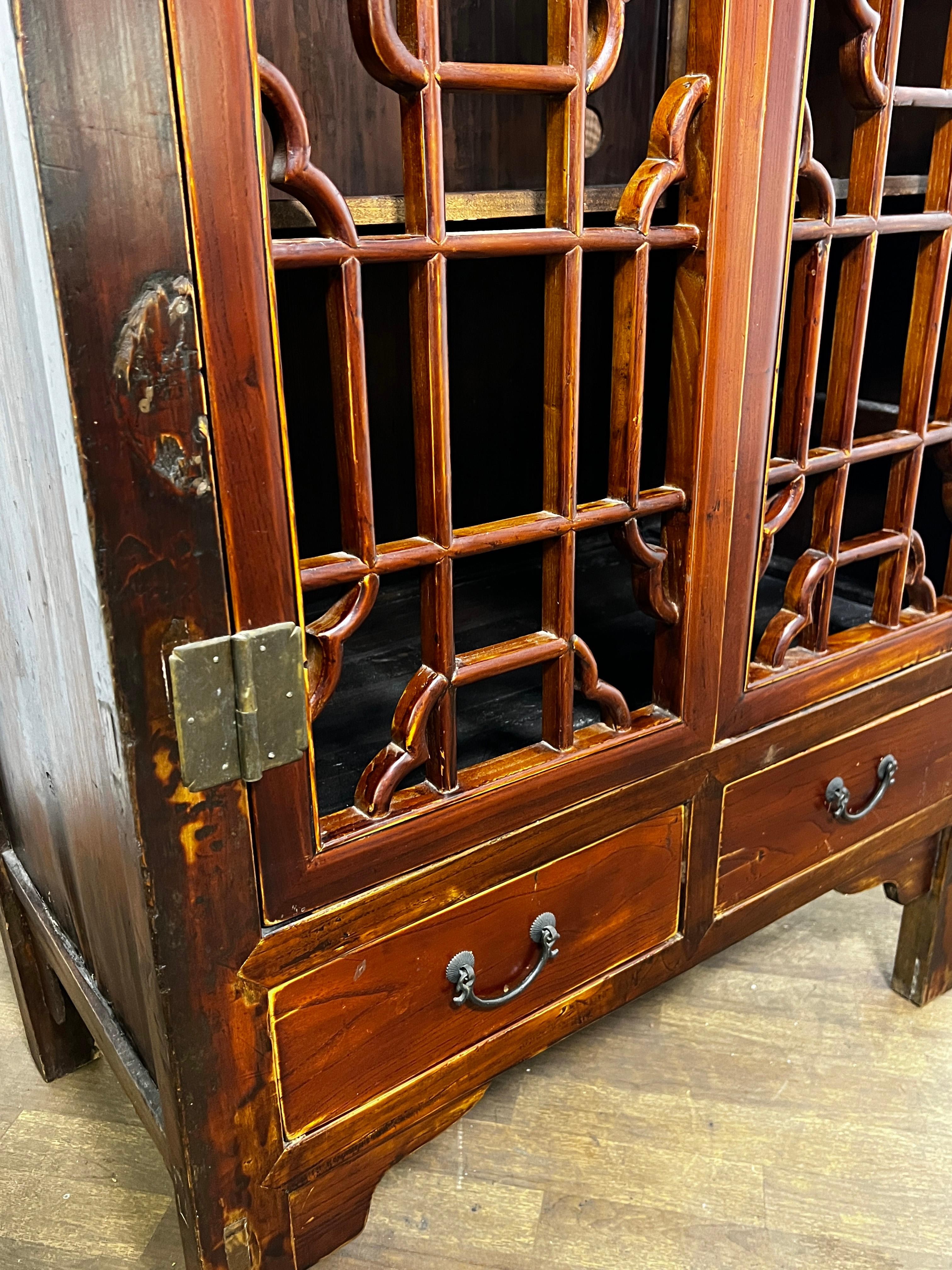 Wood Antique Early 20th Century Chinese Fretwork Pantry Cabinet