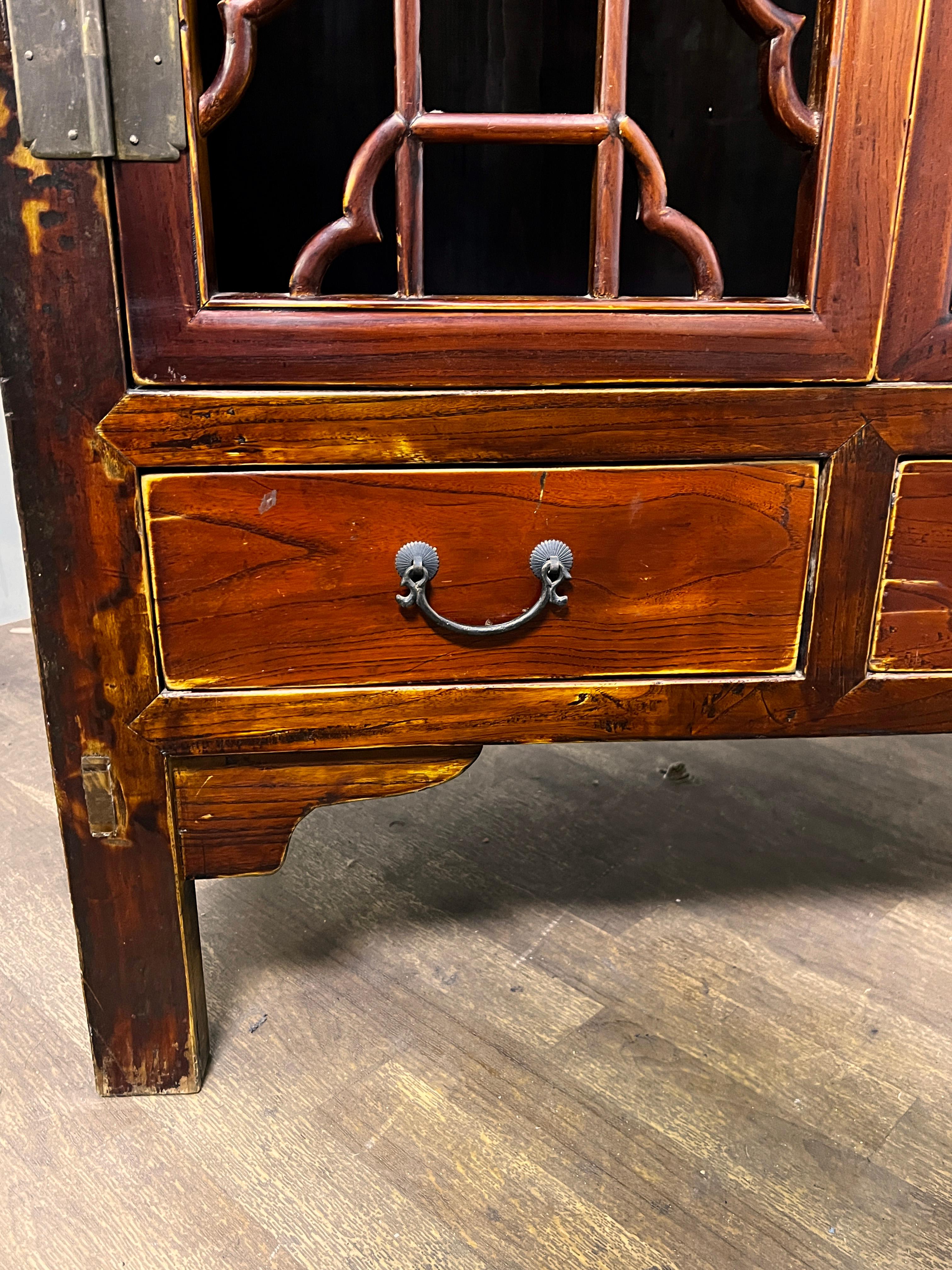 Antique Early 20th Century Chinese Fretwork Pantry Cabinet 1