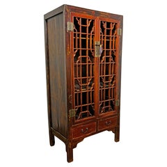 Antique Early 20th Century Chinese Fretwork Pantry Cabinet