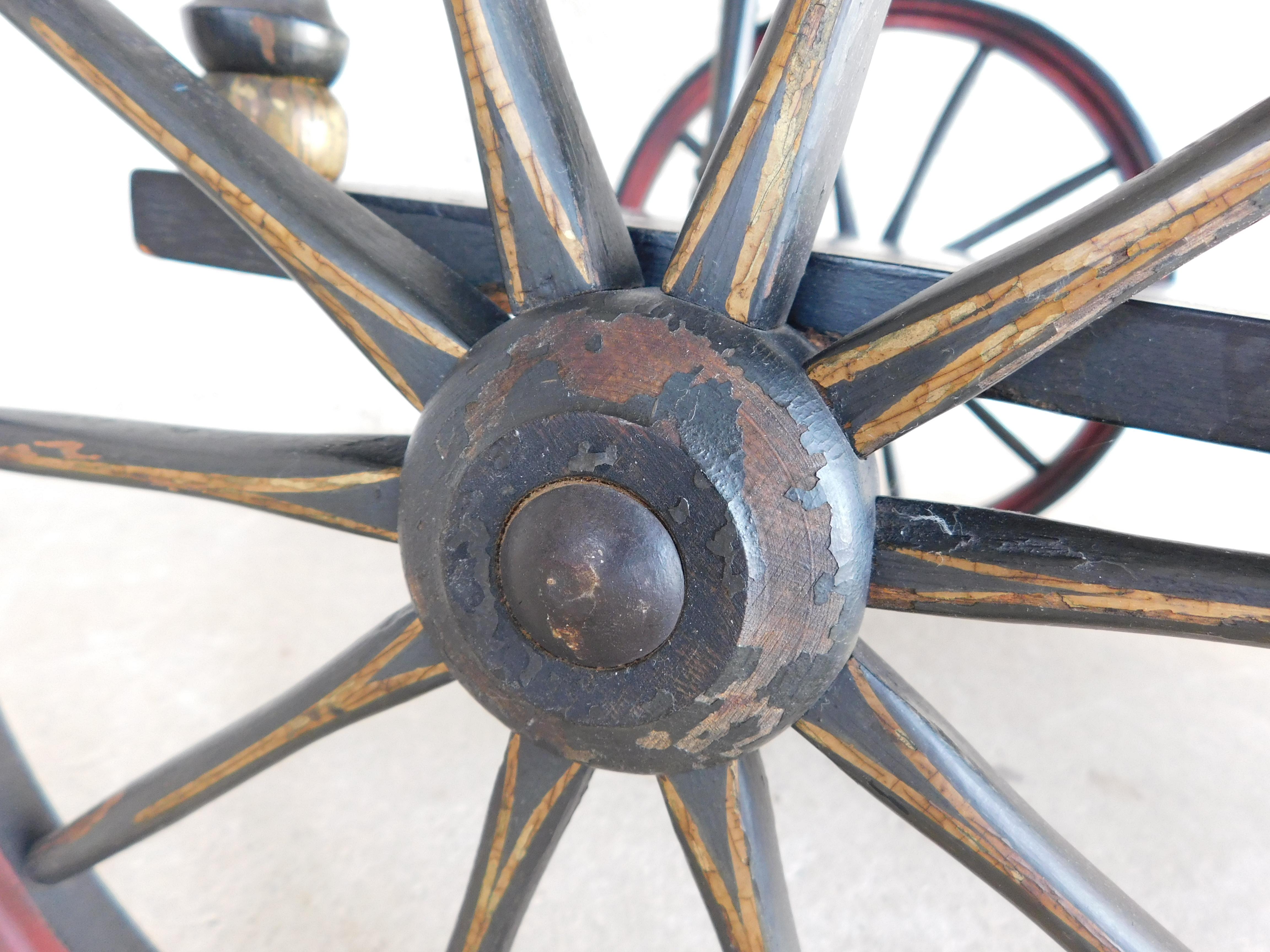 Antique Early 20th Century Chinoiserie Hand Paint Decorated Rolling Serving Cart 15