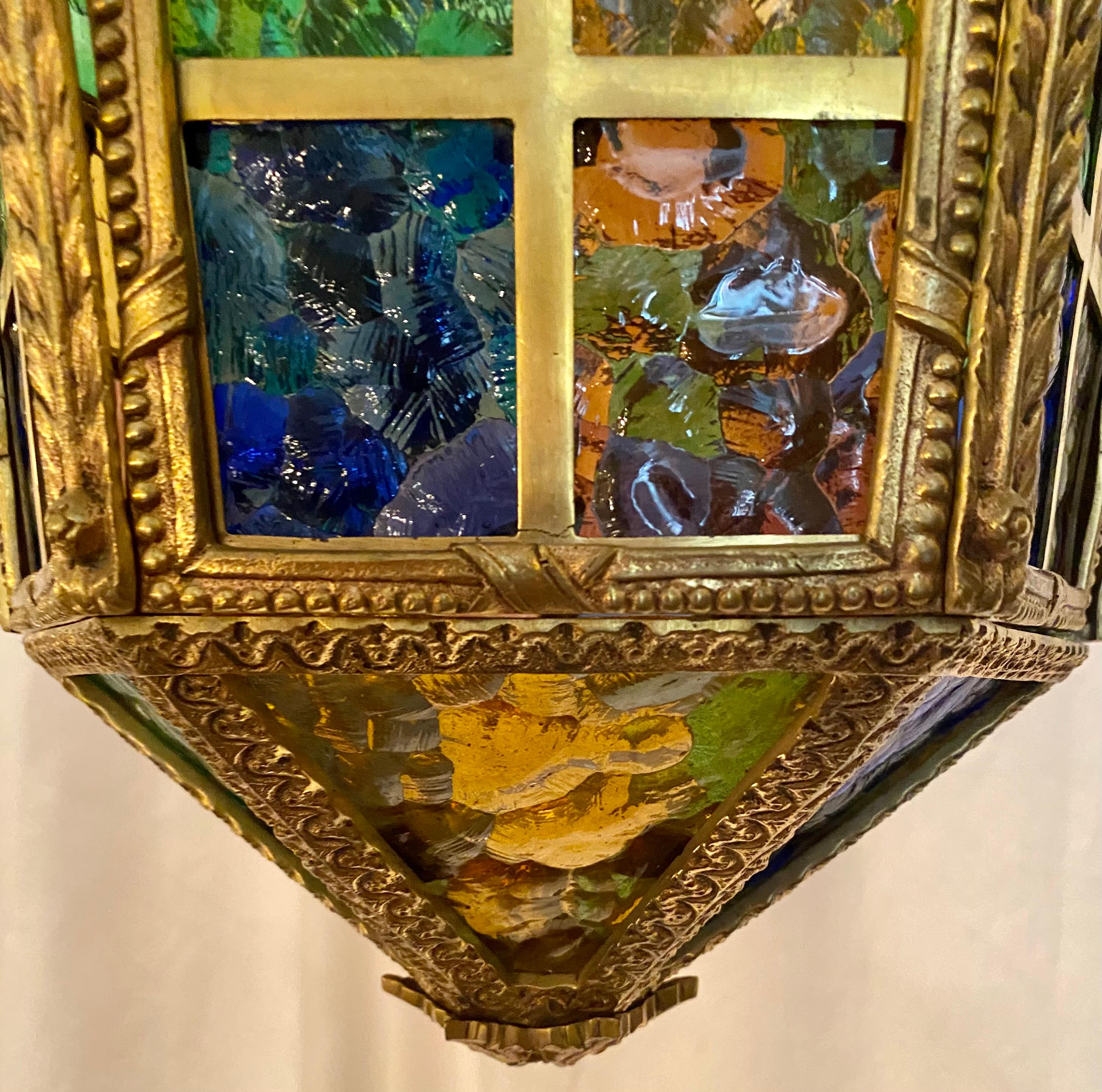 Antique Early 20th Century Continental Stained Glass Lantern, circa 1910 In Good Condition In New Orleans, LA