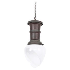 Antique Early 20th Century Copper Decorative Opaline Glass Pendant Light, C.1910