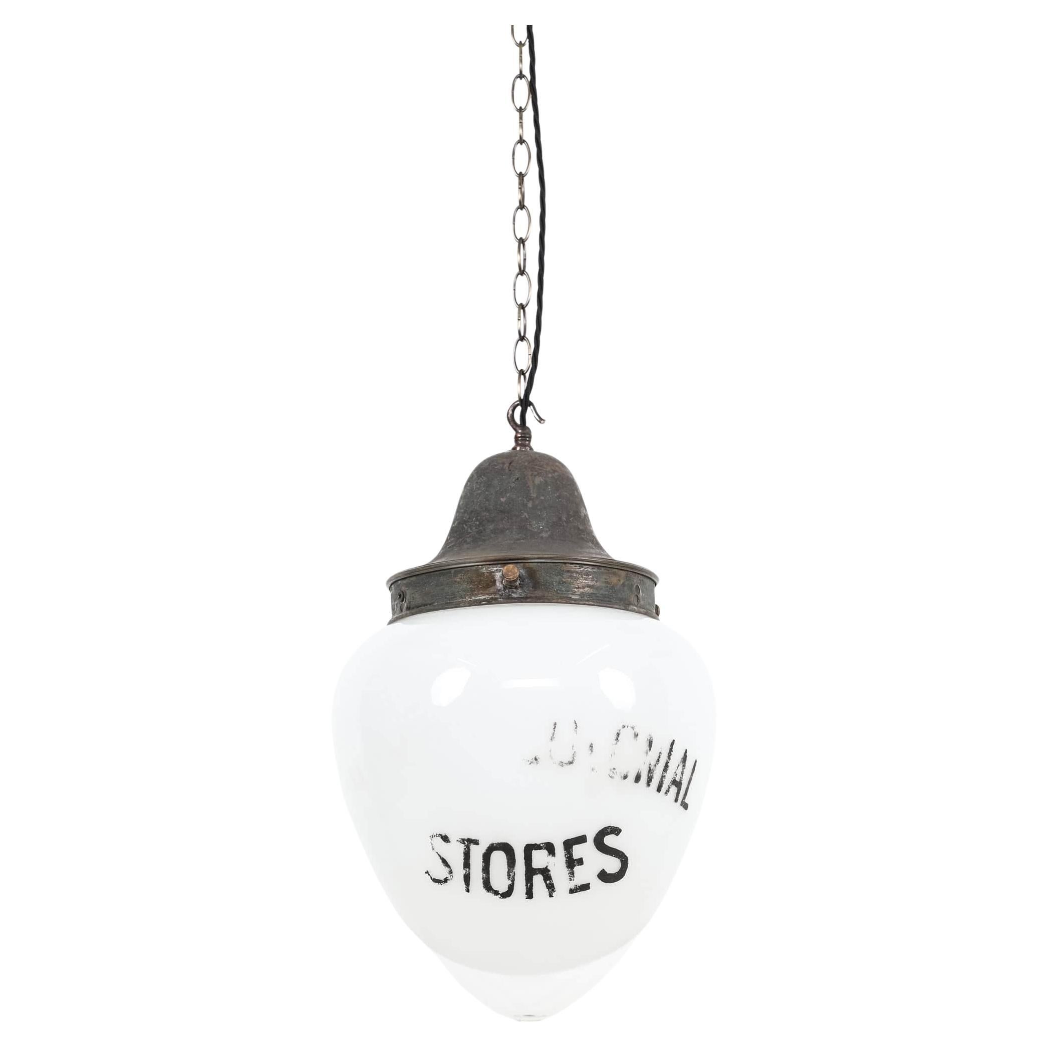 Antique Early 20th Century Copper Two-Tone Opaline Glass Pendant Light, C.1900 in vendita