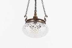Antique Early 20th Century Cut Glass Bowl Light Pendant, C.1910