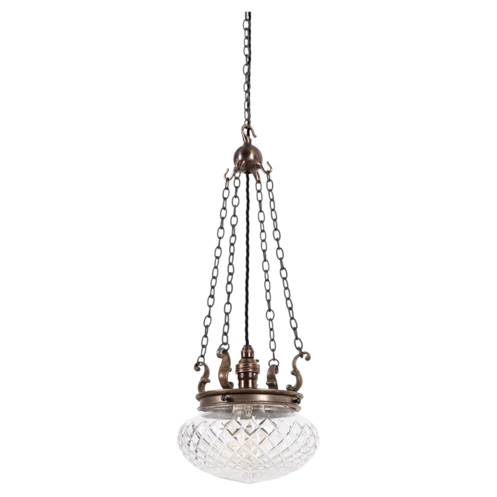 Antiguo colgante luminoso de cristal tallado de principios del siglo XX, C.1910