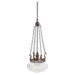 Antique Early 20th Century Cut Glass Bowl Light Pendant, C.1910