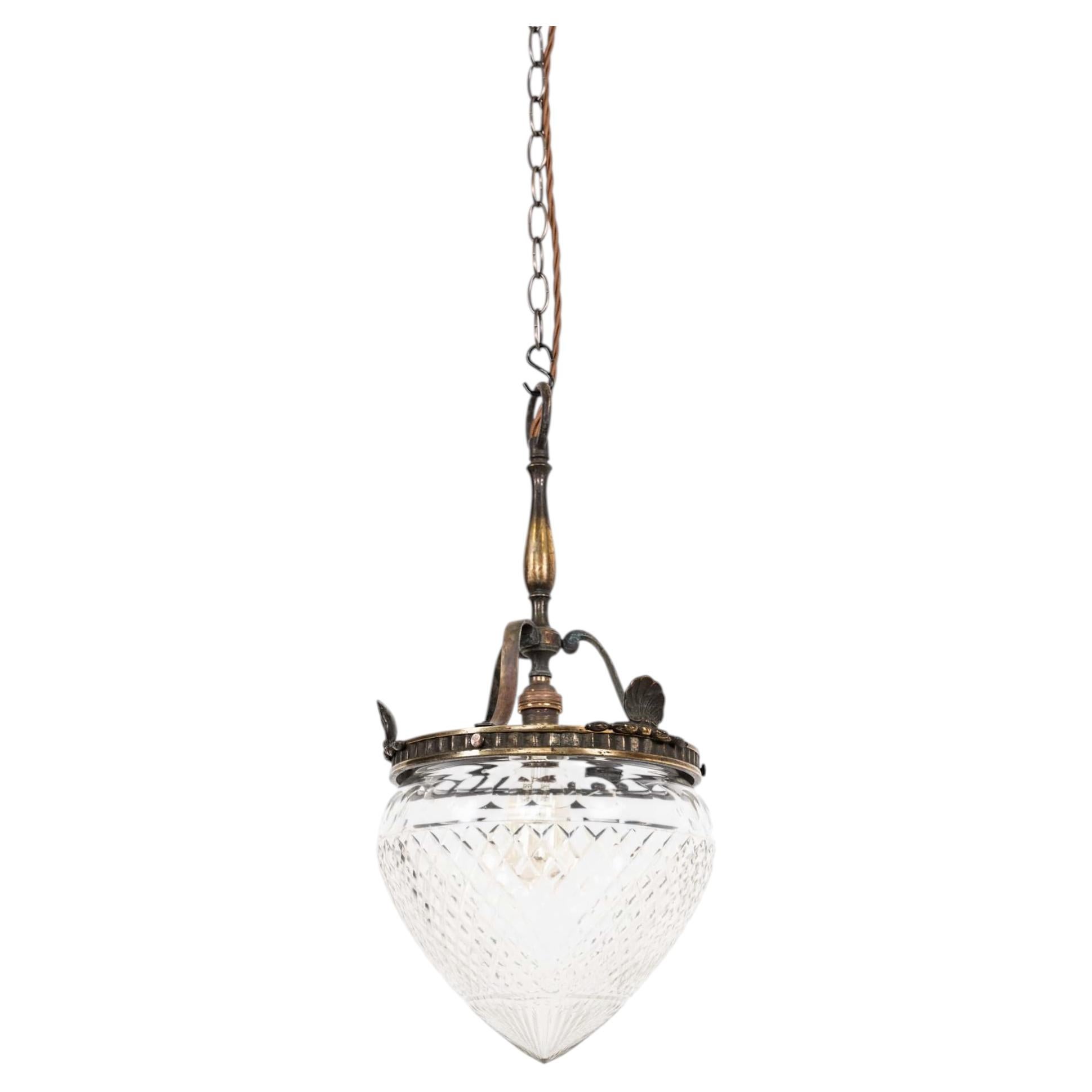 Antique Early 20th Century Cut Glass Plafonnier Light Pendant, C.1910