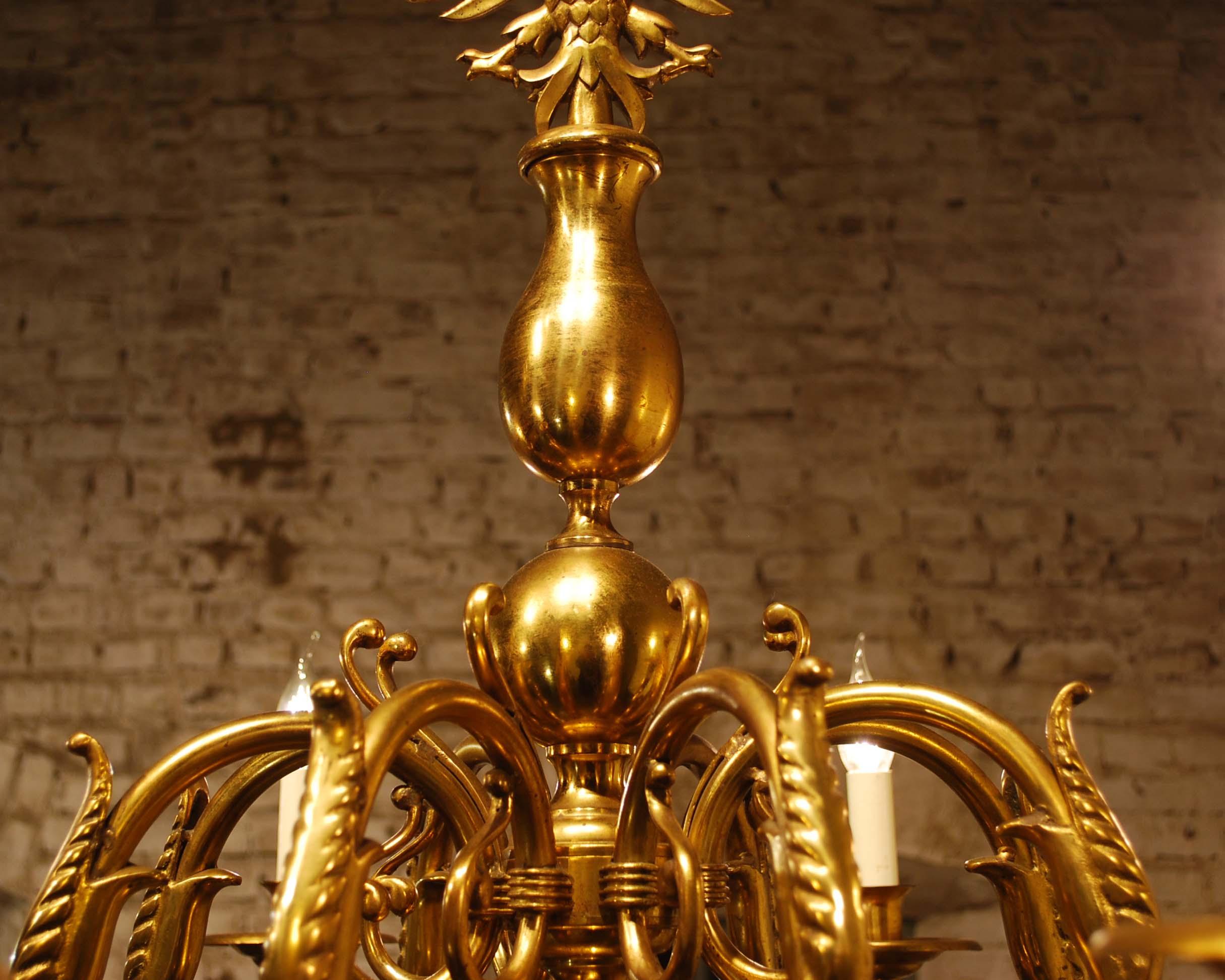 Antique Early 20th Century Dutch Brass Chandelier with Eight Arms 1