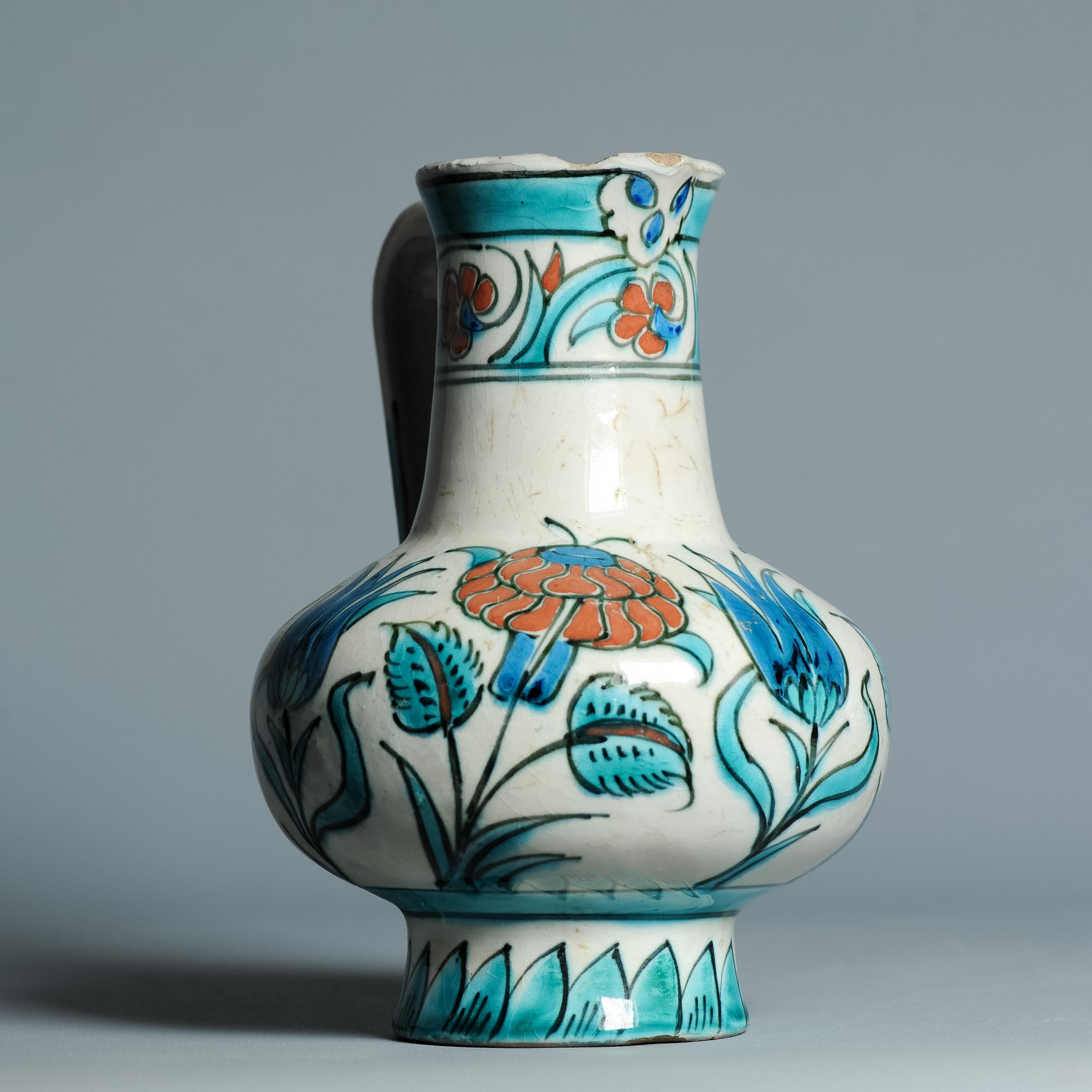 Ancienne cruche hollandaise en faïence de Delft de style Iznik, début du 20e siècle, vers 1910 en vente 6