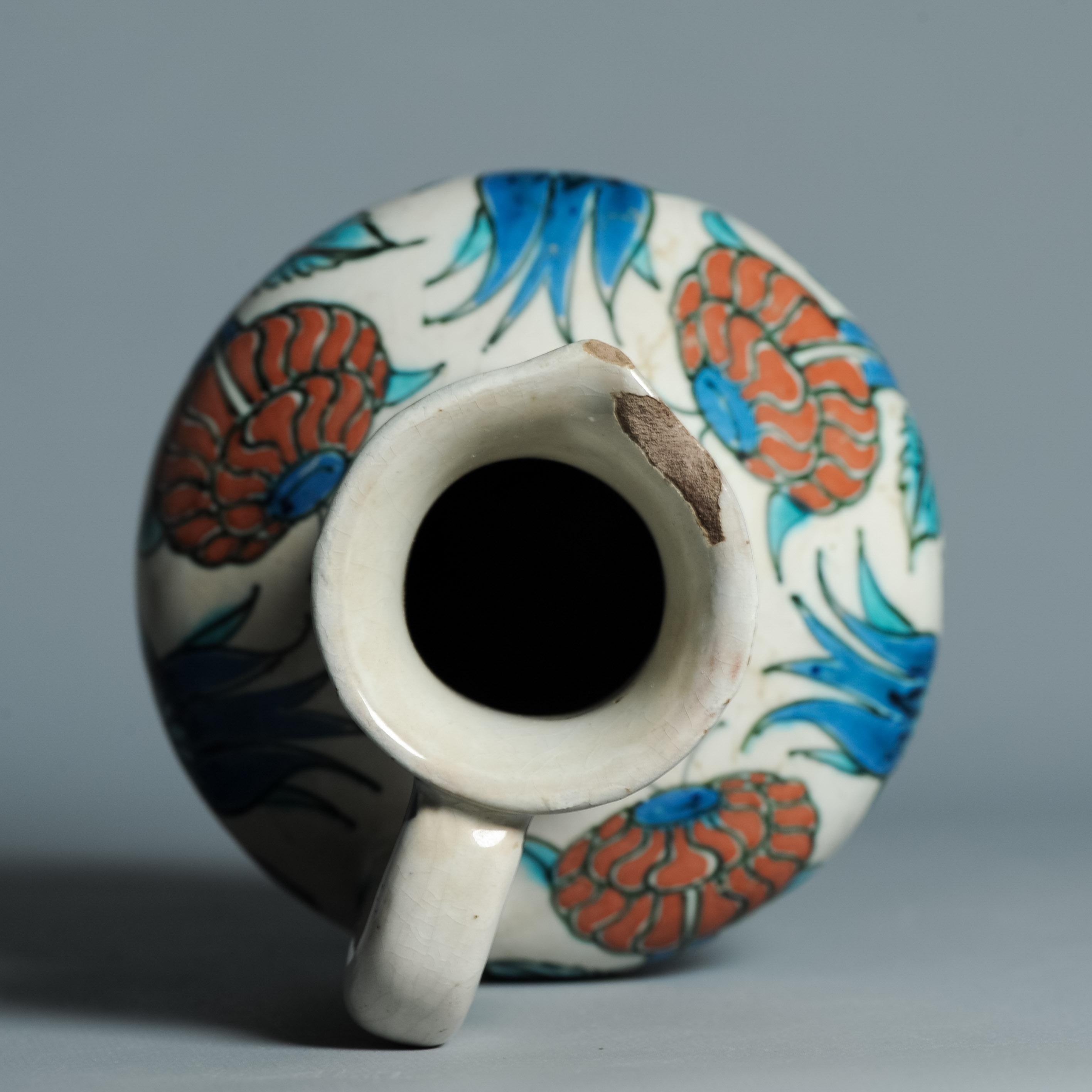 Ancienne cruche hollandaise en faïence de Delft de style Iznik, début du 20e siècle, vers 1910 en vente 8